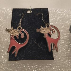 5 Pack Of Earrings, Cute Cat Earrings in Pink and Silver
